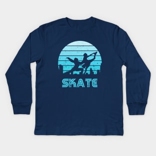 Retro Sunset Figure Skating Pair Kids Long Sleeve T-Shirt